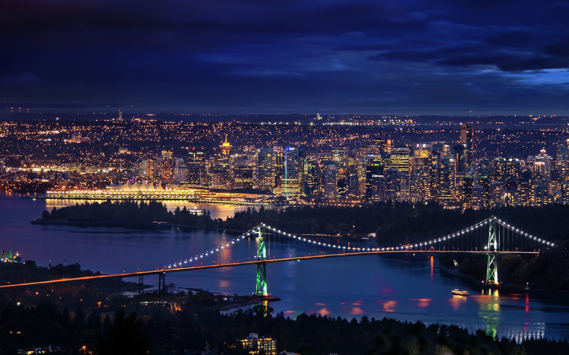 ville de nuit rivière pont