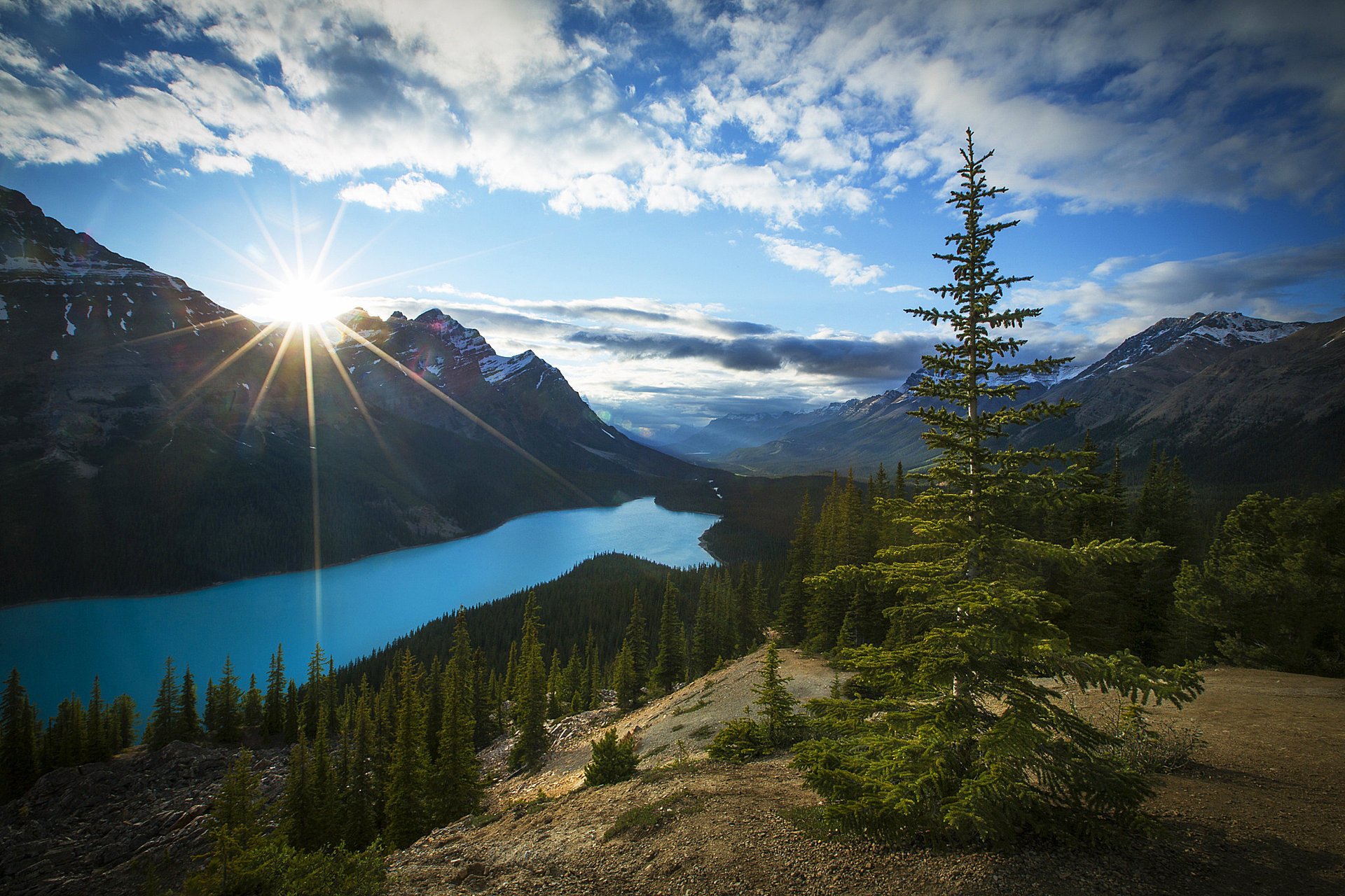 alberta naturaleza canadá parque lago montañas sol