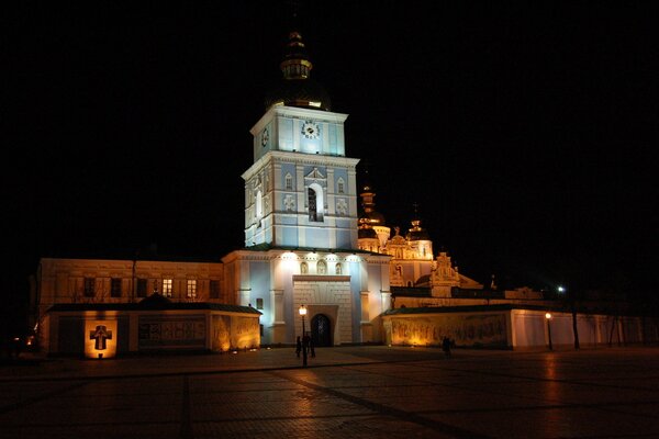 Night Cathedral on Princess Olga Square in Kiev