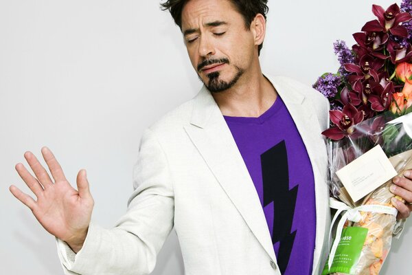 Robert Downey Jr. with flowers