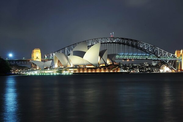 Sydney Opera House lights up at night