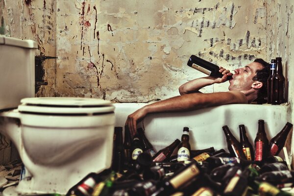 Un homme dévasté avec une mer d alcool