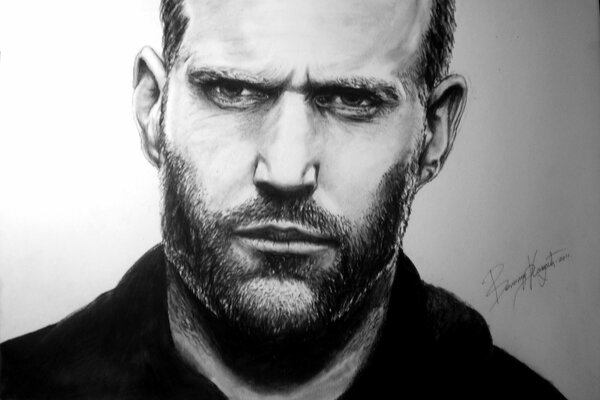 Pencil portrait of actor Jason Statham