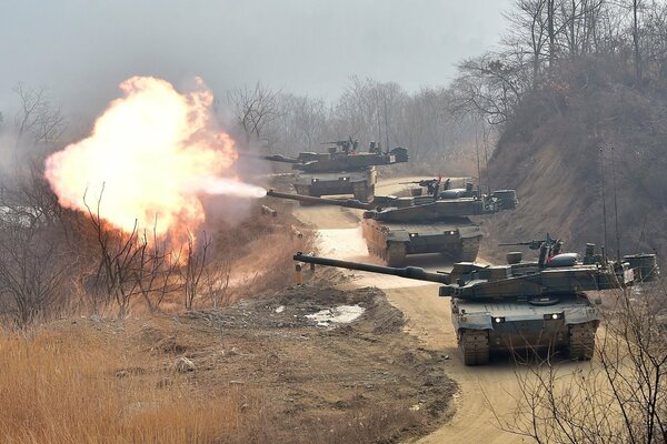 K2 black panther battle tanks during firing