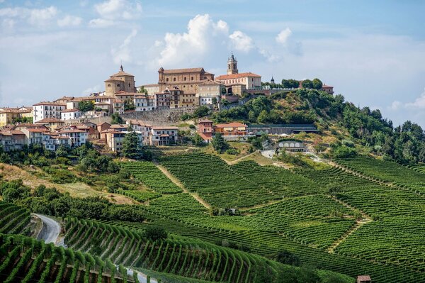 I vigneti verdi incorniciano la città italiana