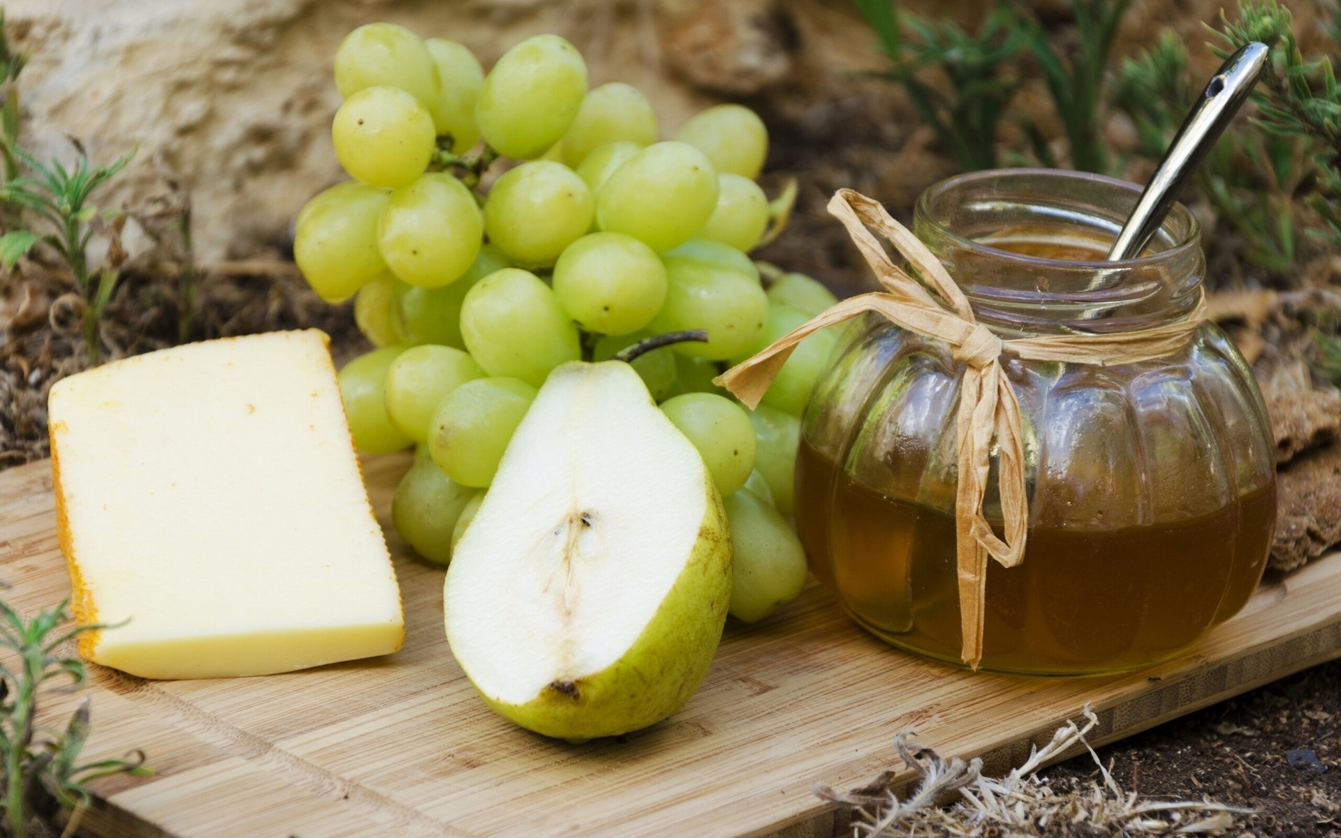 grapes cheese pear still life