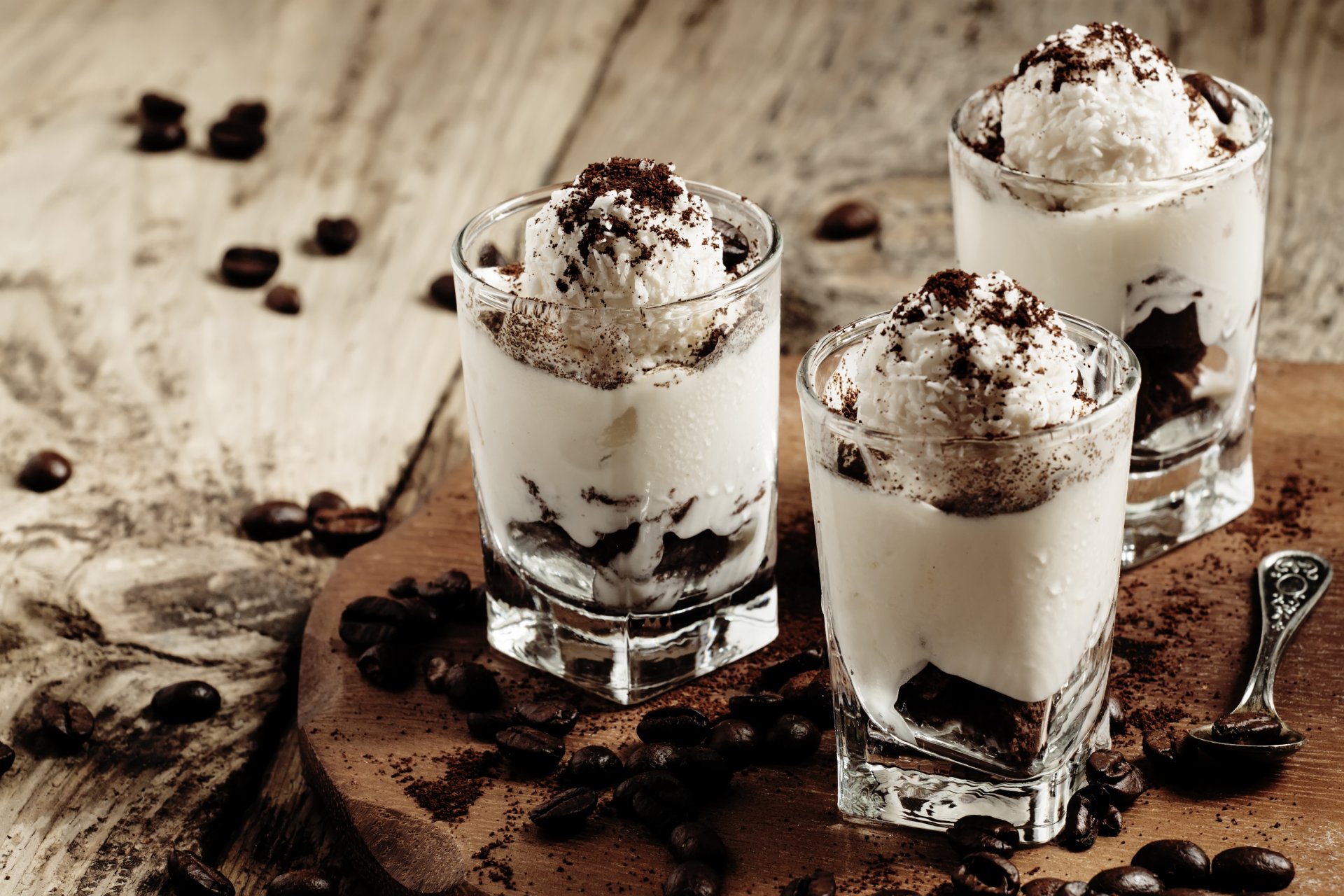 delicious sweet dessert italian tiramisu glass chocolate cream cookies cocoa coffee