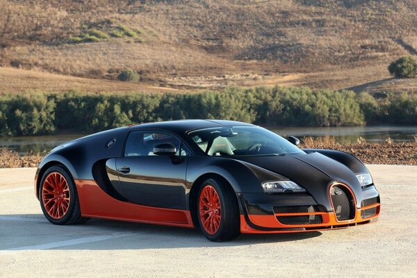 Bugatti veyron черно-оранжевый цвет