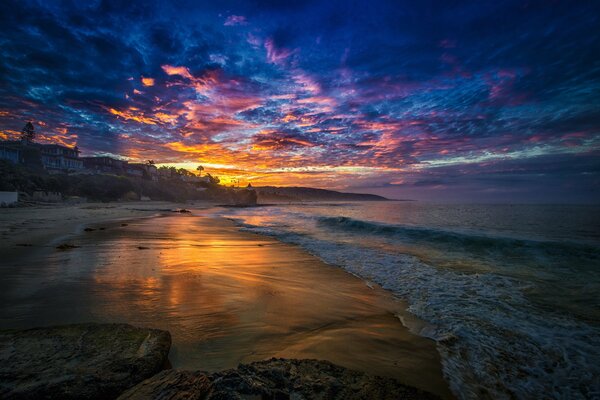 Bright sunset on the seashore