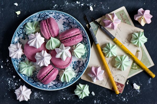 Multicolored meringue and envelopes