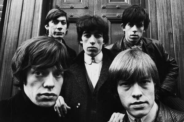 Black and white photo of the Rolling Stones