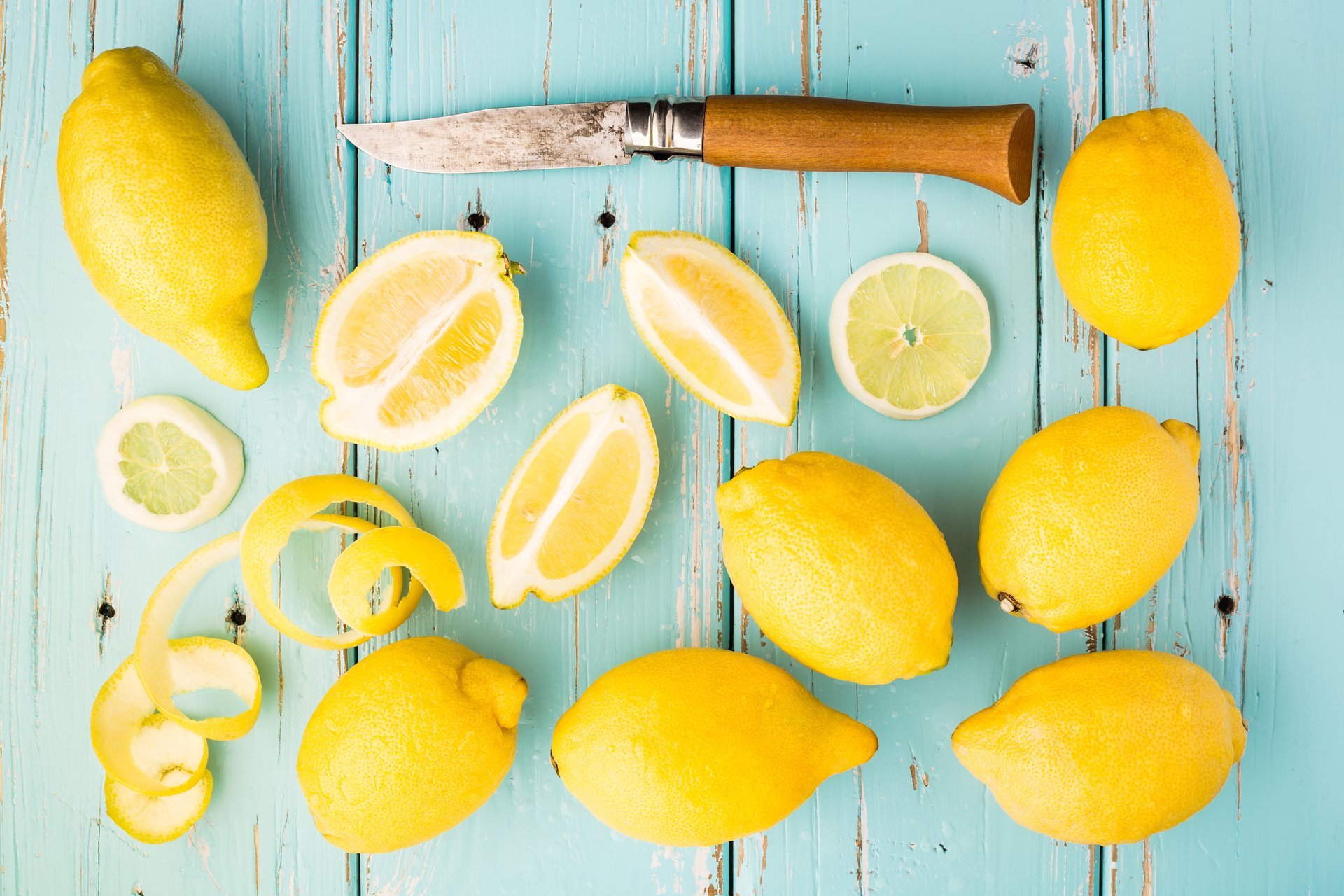 table lemons peel knife citru