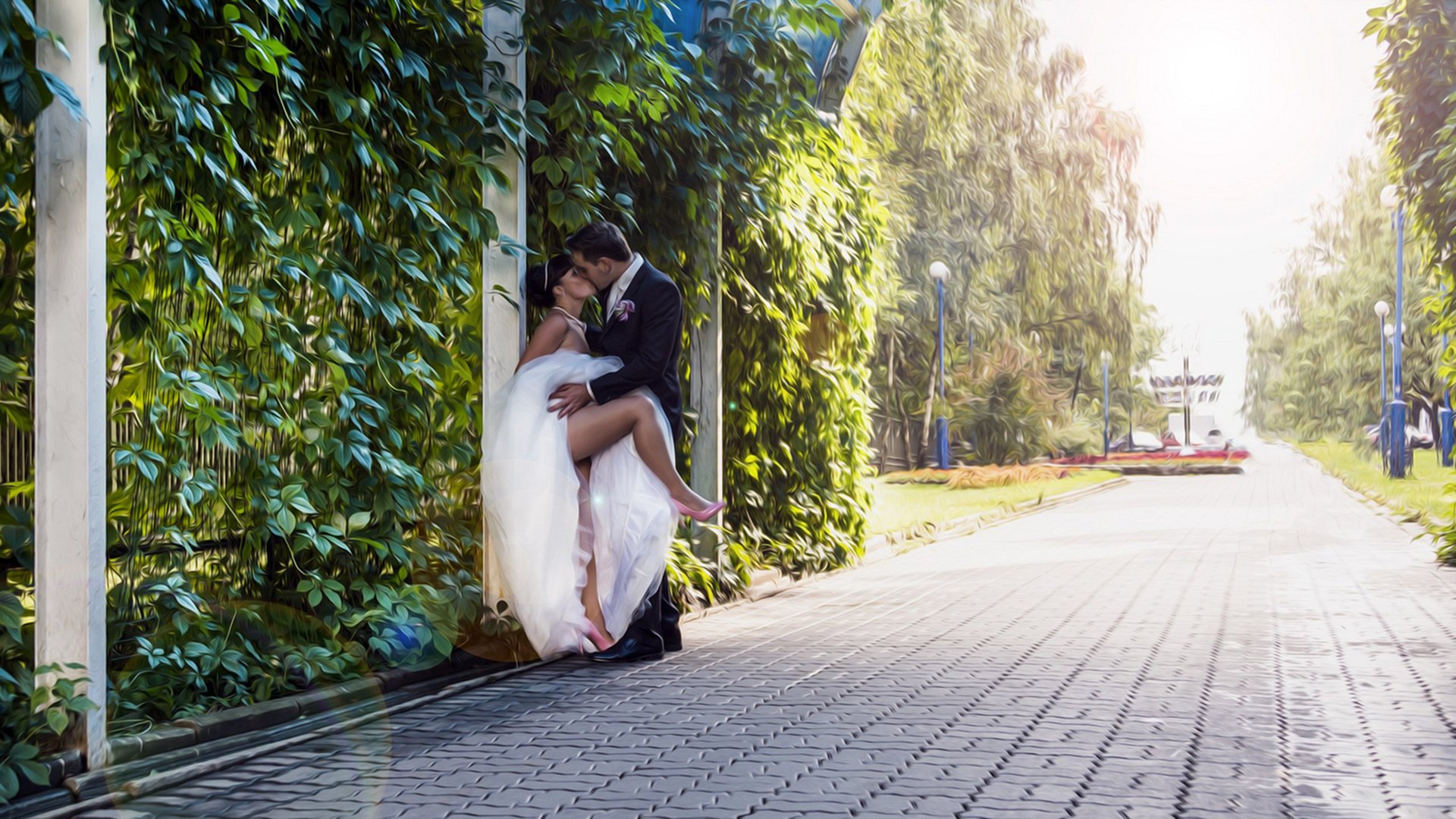 brautpaar braut leidenschaft bräutigam hochzeit natur straße