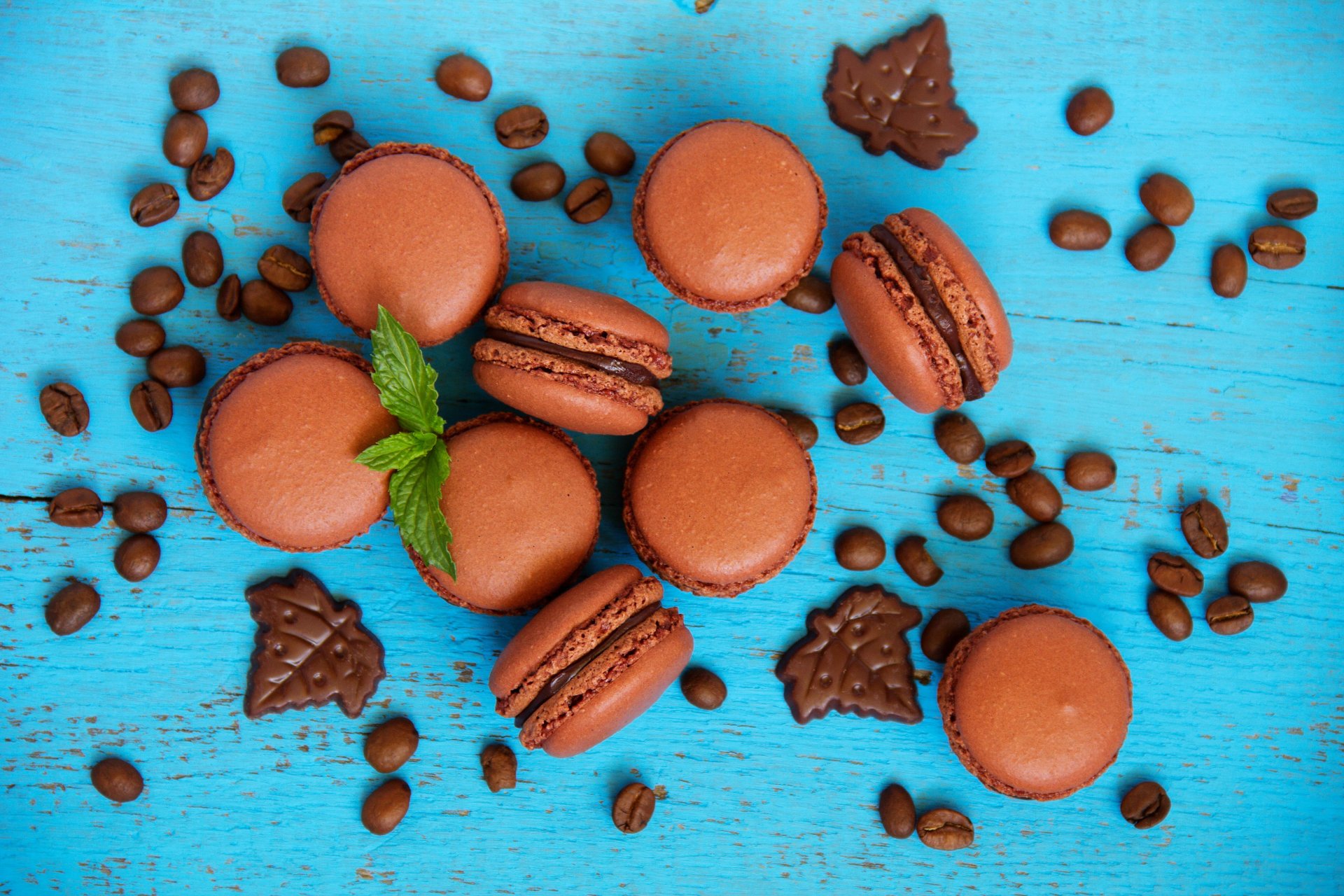 macarrones granos de café chocolate menta dulzura pastel