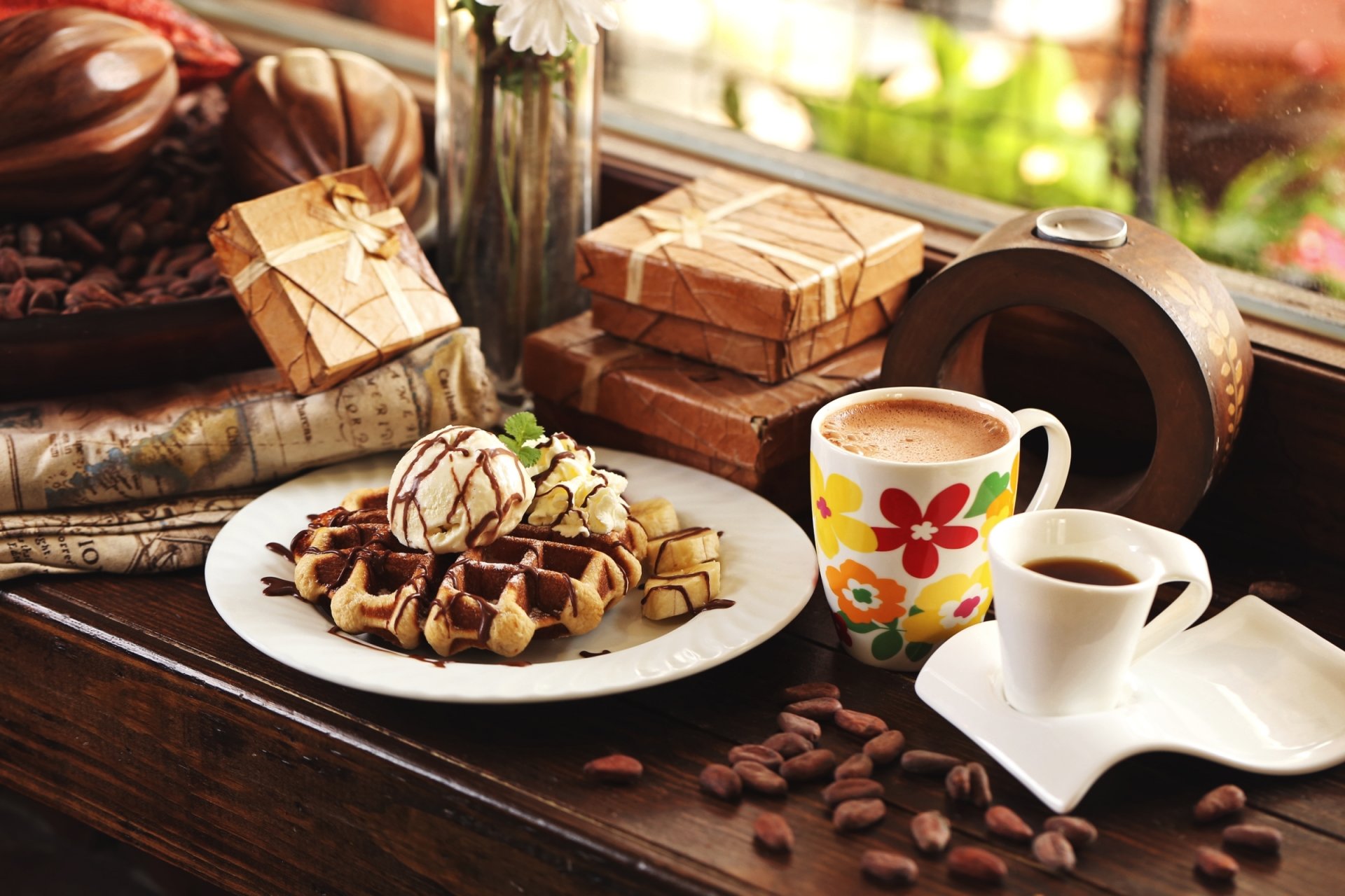 waffeln kaffee fenster eis kisten