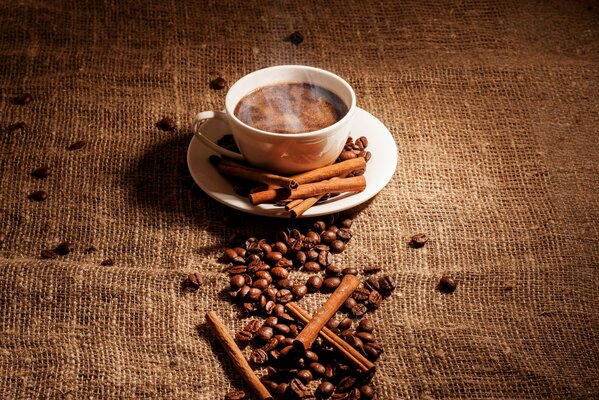 Aromatic coffee with beans and vanilla