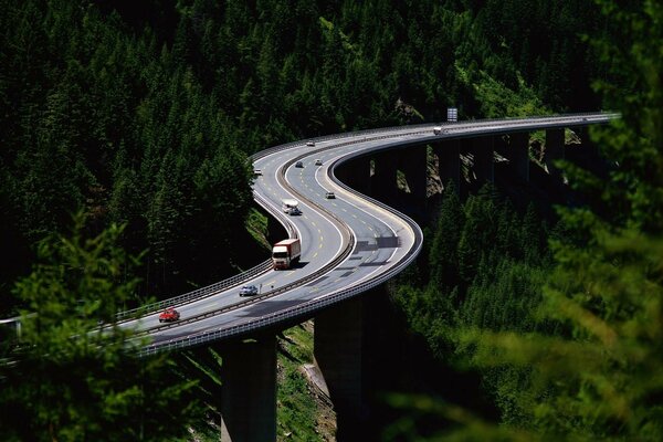 Carretera en las montañas con árboles