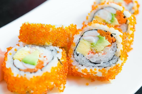 Japanese cuisine rolls with caviar