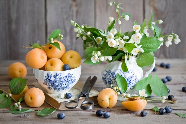 Eine schöne Kombination aus Blaubeeren und Aprikosen