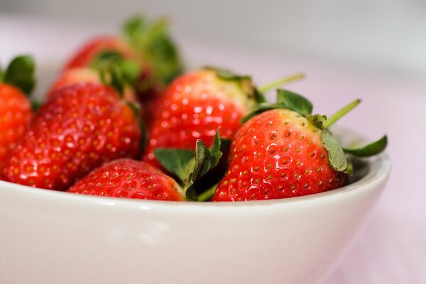 Frische, saftige, reife Erdbeeren in einer weißen Tasse