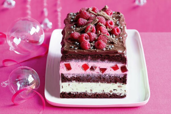 Gâteau à la crème de biscuit aux framboises