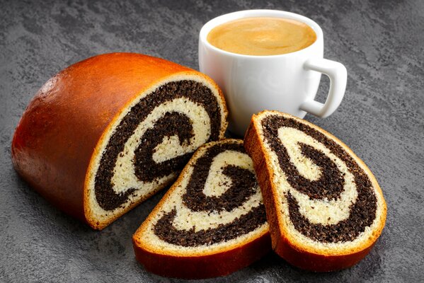 A cup of coffee with cake pastries