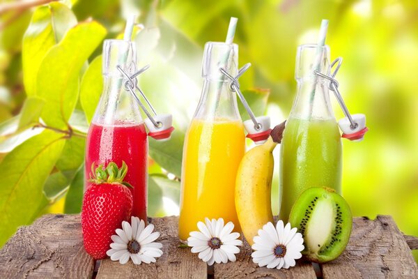 Colorful juice bottles