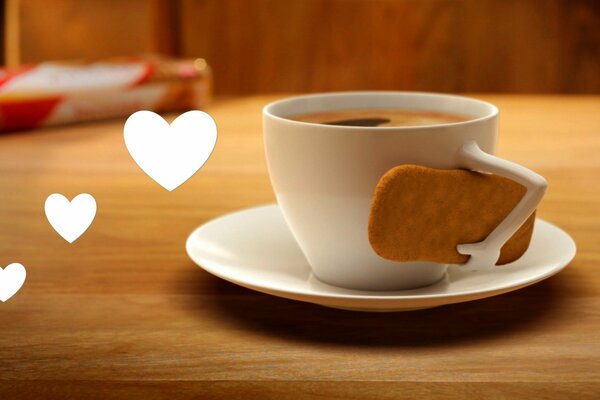 A cup of fresh fragrant black coffee with cookies