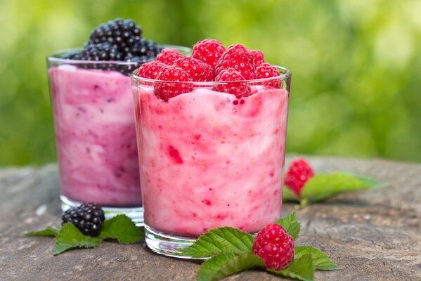 Raspberry and blackberry milkshakes