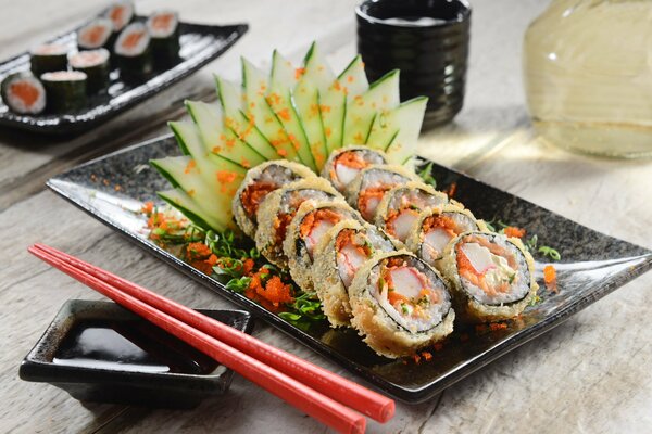 Delicious Japanese sushi and rolls