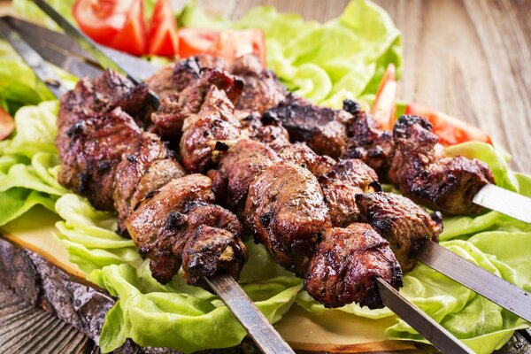 Delicious meat kebab on a skewer