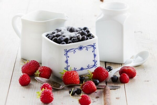 Porcelain tableware set decorated with berries
