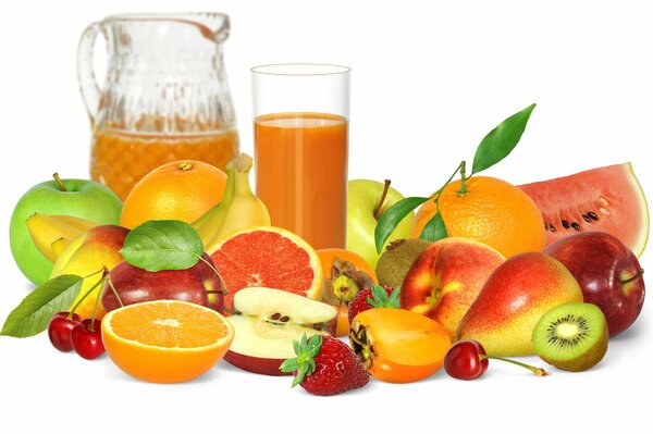 Juice from various delicious fruits