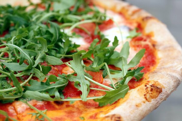 Pizza mit Rucola Nahaufnahme