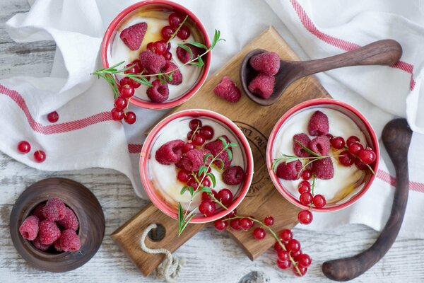 Healthy yogurt with raspberries and currants