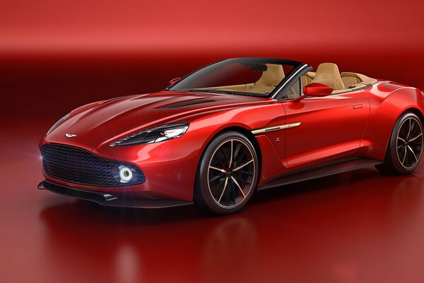 Clear graphic lines of the red Aston Martin