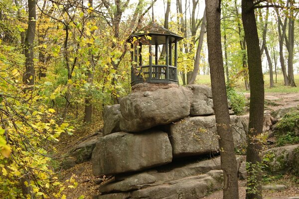 Gazebo on the rocks in Sofiyevsky Park in Ukraine