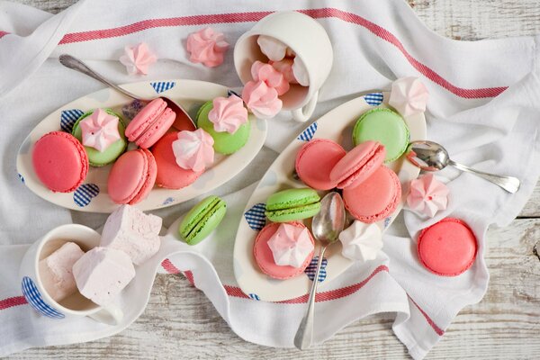 Dessert of macaroons, pastilles and meringue