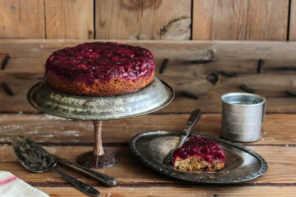 Cranberry pie in a rustic interior