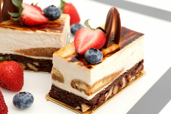 Delicious dessert with chocolate and fruit