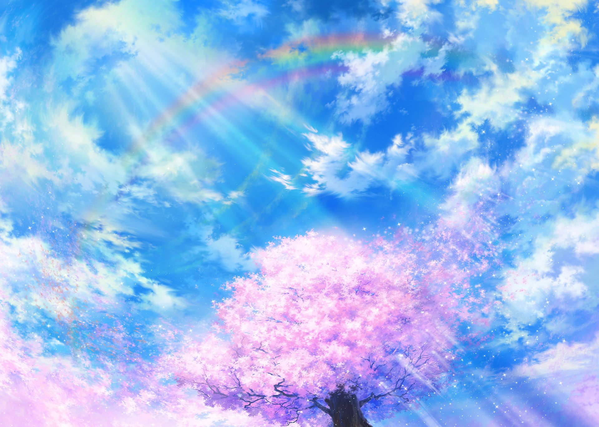 sakura regenbogen natur tsujiki wolken kunst himmel