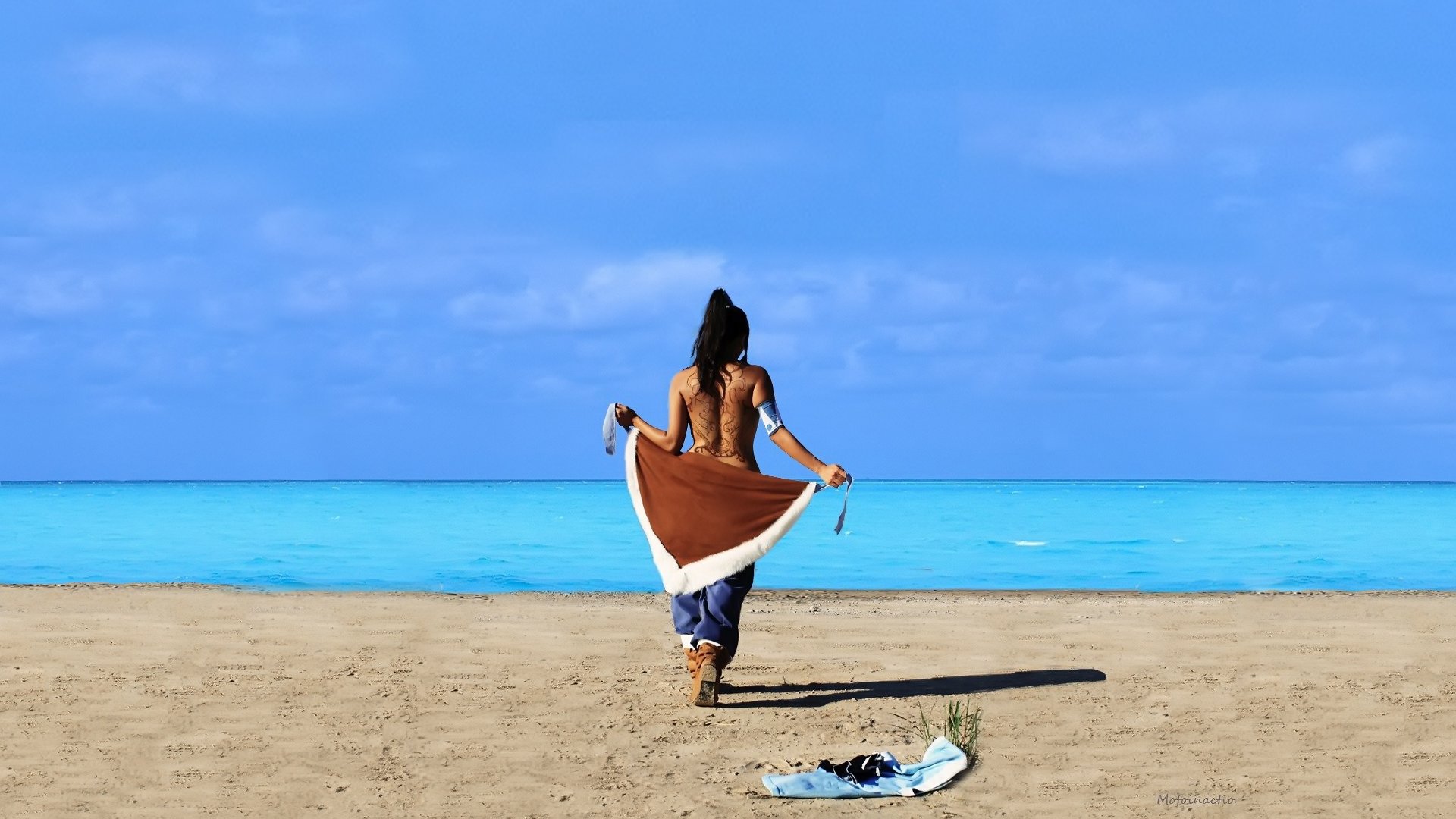 girl brunette tattoos beach sea