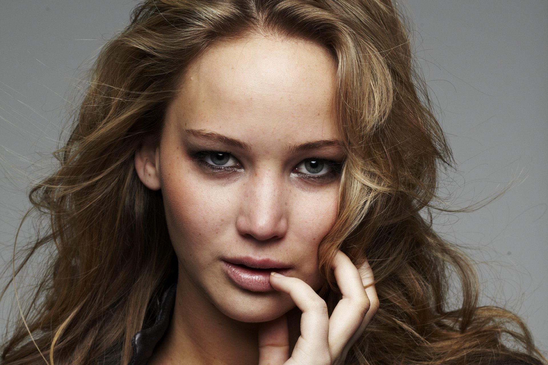 jennifer lawrence girl babe actress face view lips hair jacket background