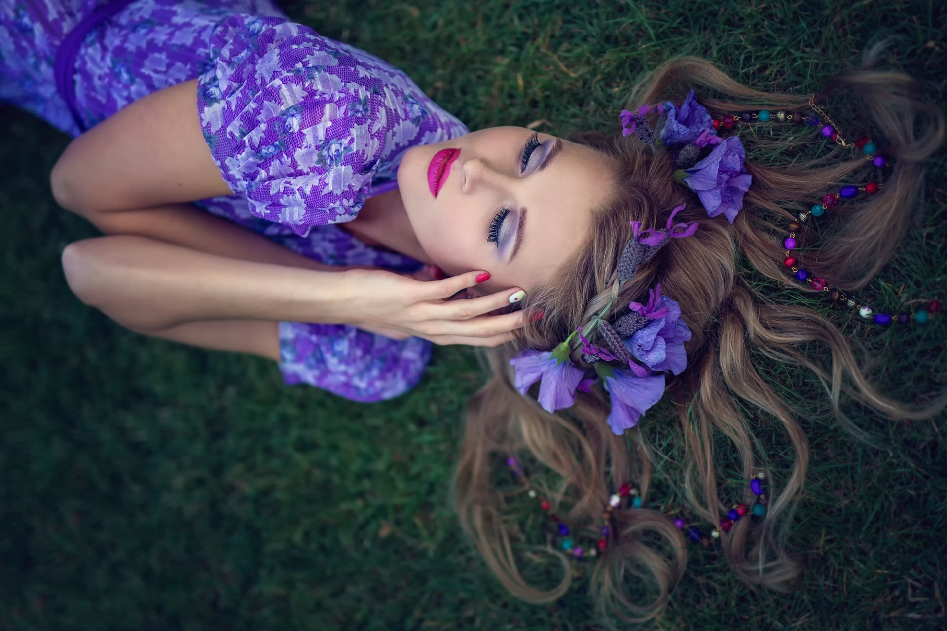 purple girl make-up dress flower bokeh everything violet