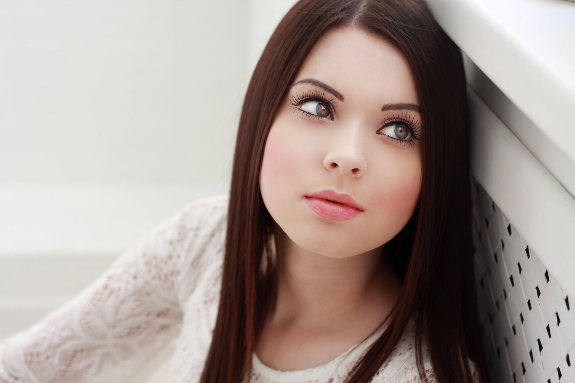 girl beautiful model face blush eyelash eyes green hair jacket