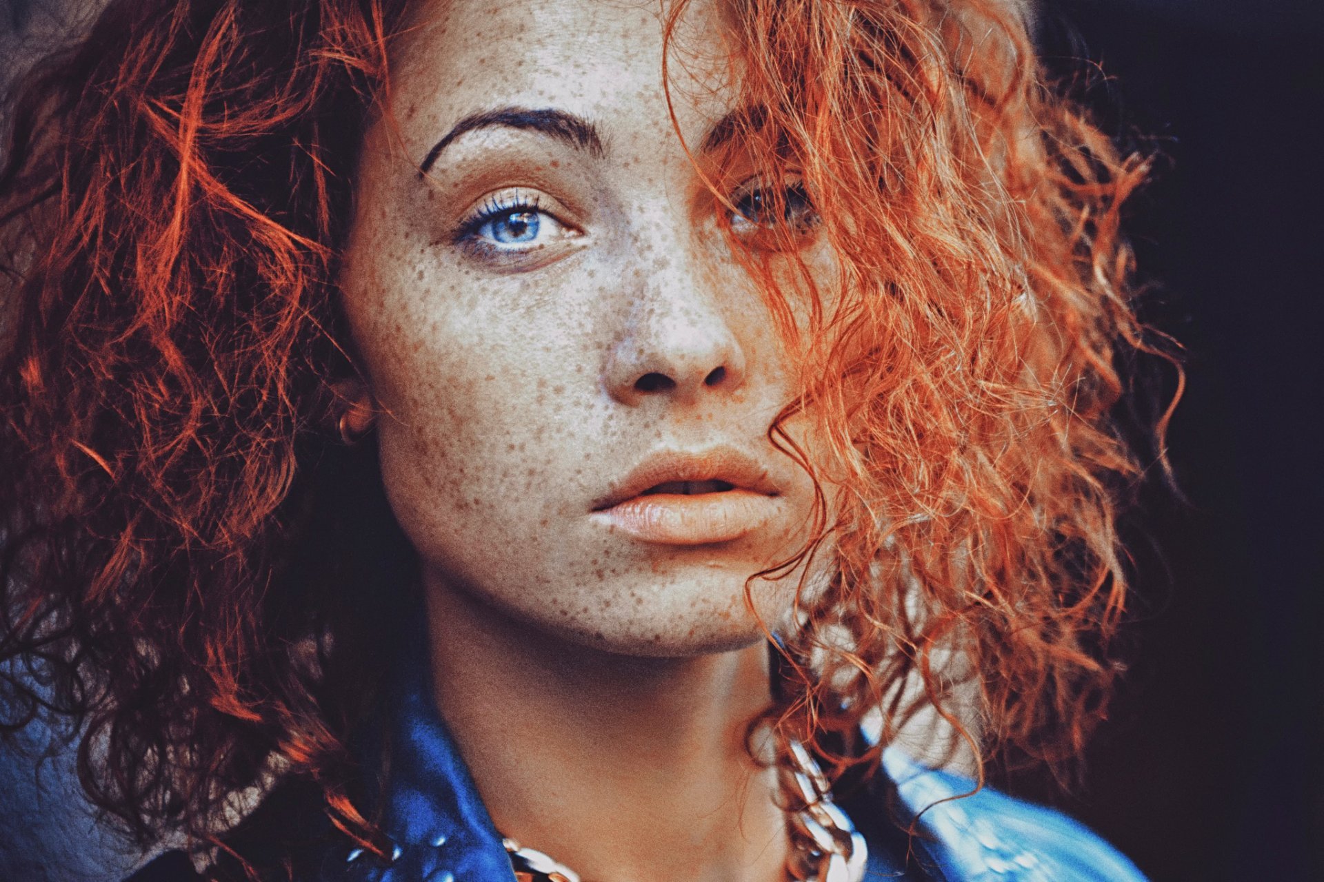 freckles red hair view portrait