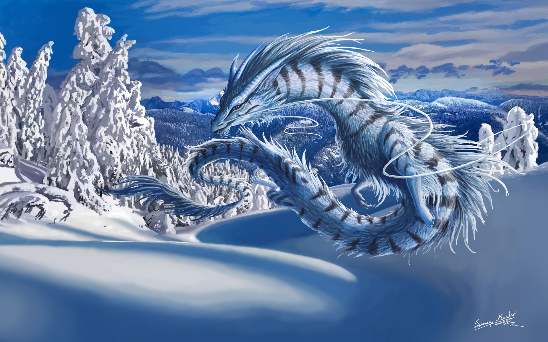 dragon winter landscape snow