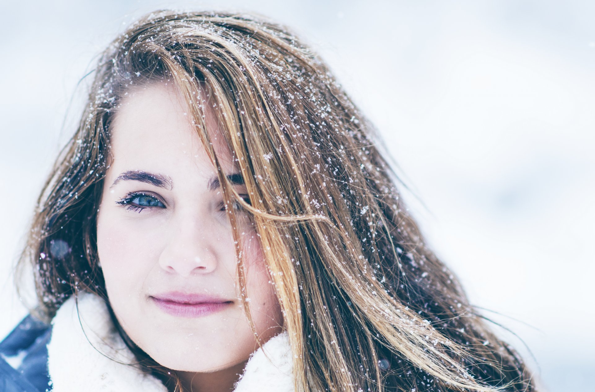 girl view smile snow winter look winter