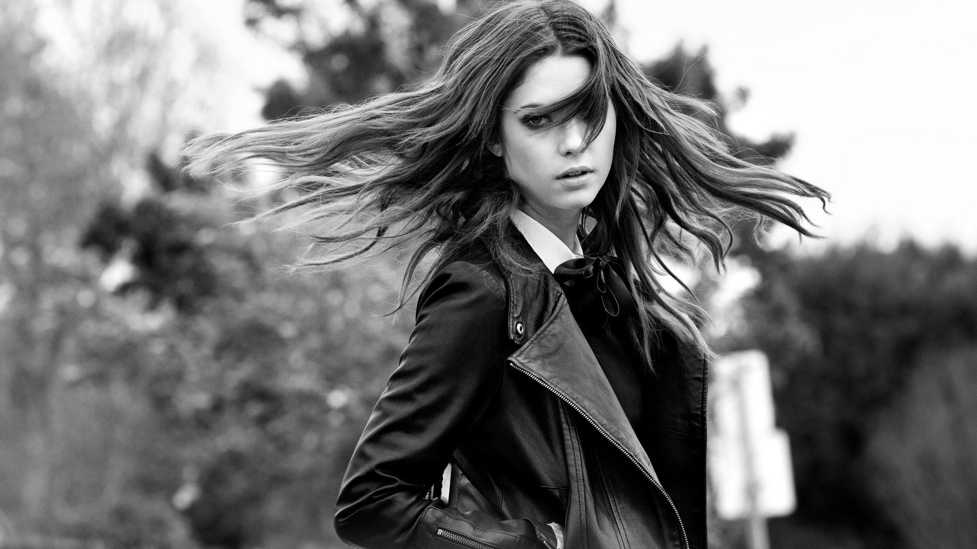 girl hair view pose jacket black and white