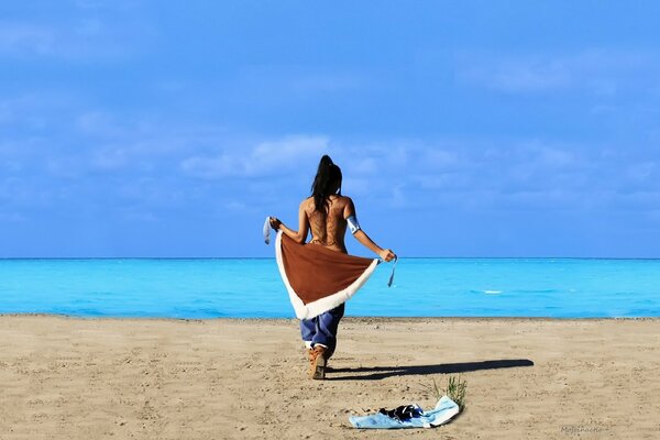 Fille sur la plage en maillot de bain